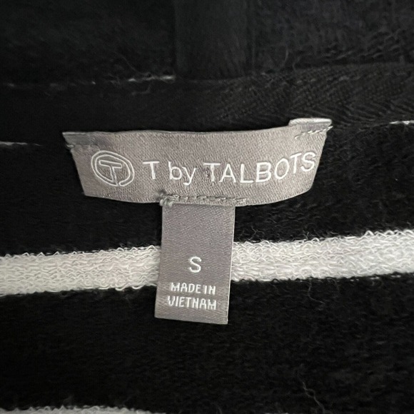 Talbots Sweater Womens Small Black White Striped Hooded Open Cardigan Casual - Picture 7 of 8